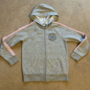 Girls, gray and pink, full zip girl power hoodie